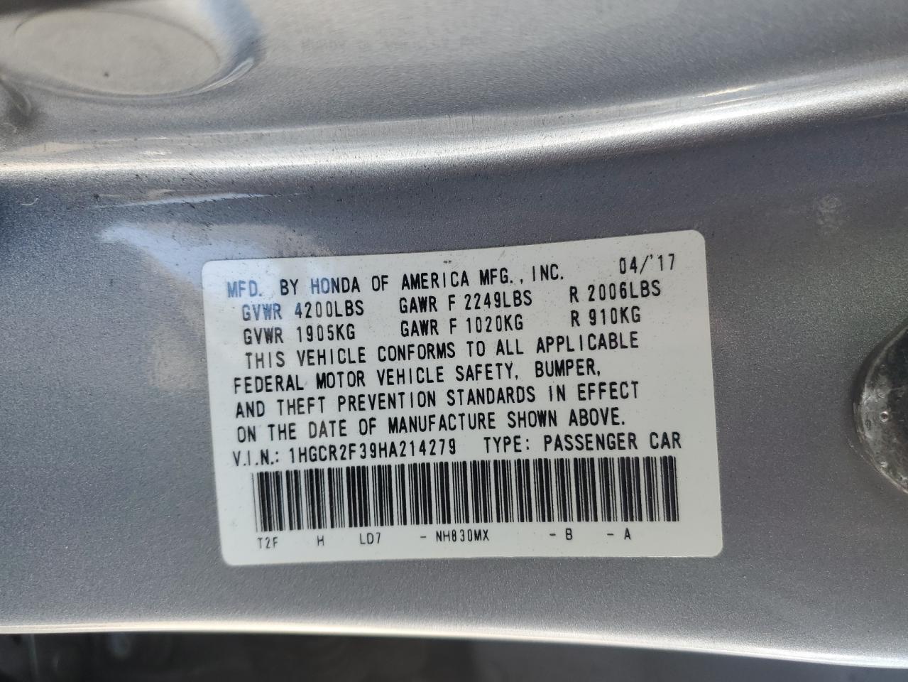 2017 HONDA ACCORD