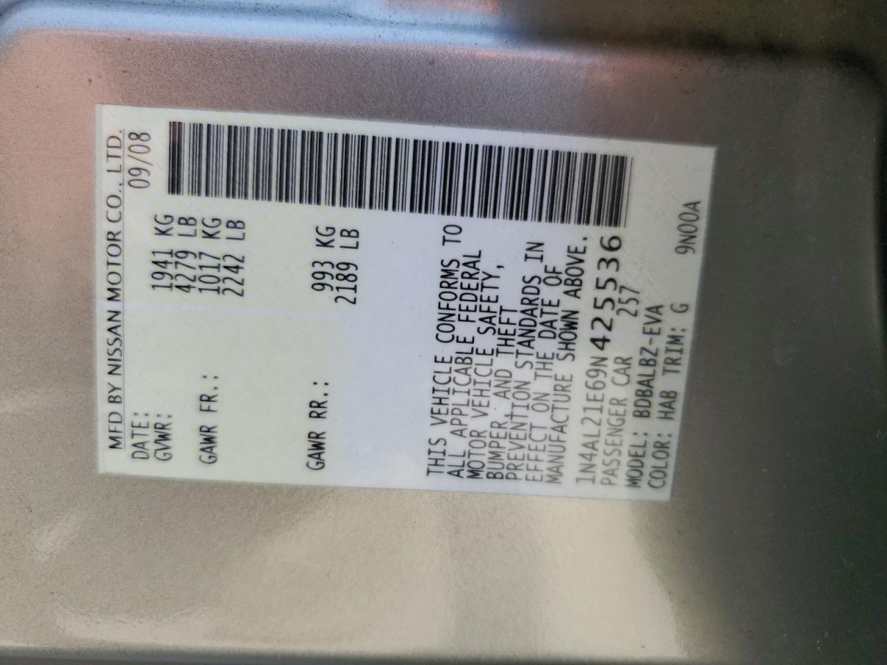 2009 NISSAN ALTIMA