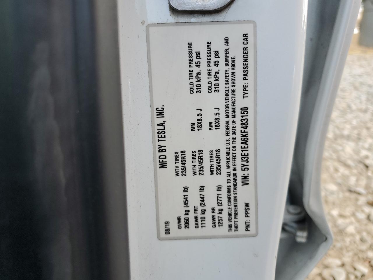 2019 TESLA MODEL 3