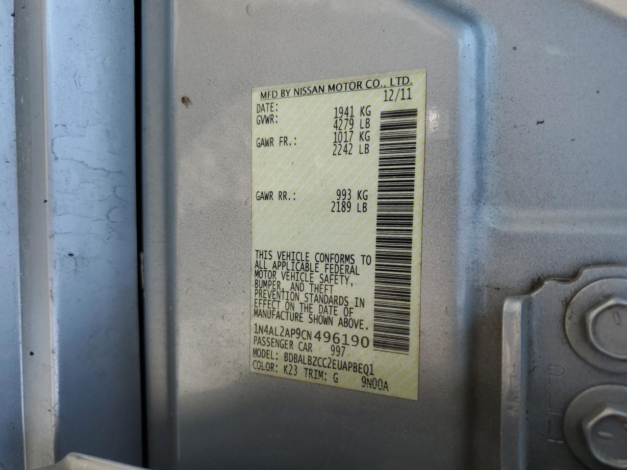 2012 NISSAN ALTIMA