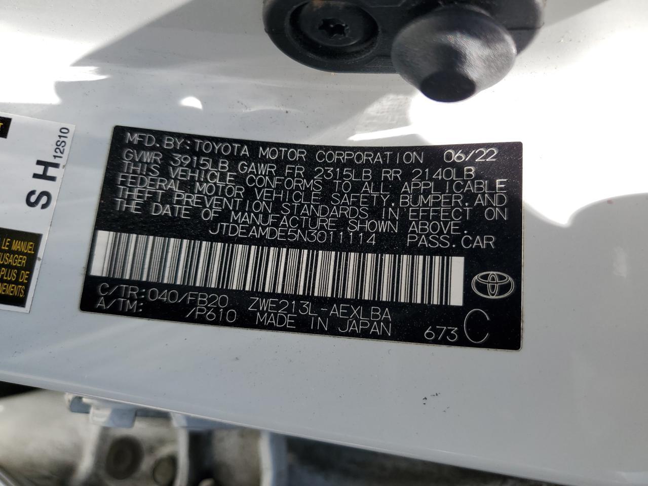 2022 TOYOTA COROLLA
