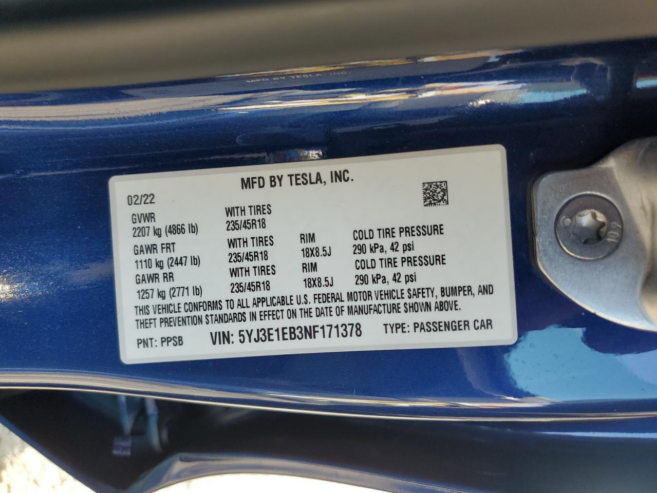 2022 TESLA MODEL 3
