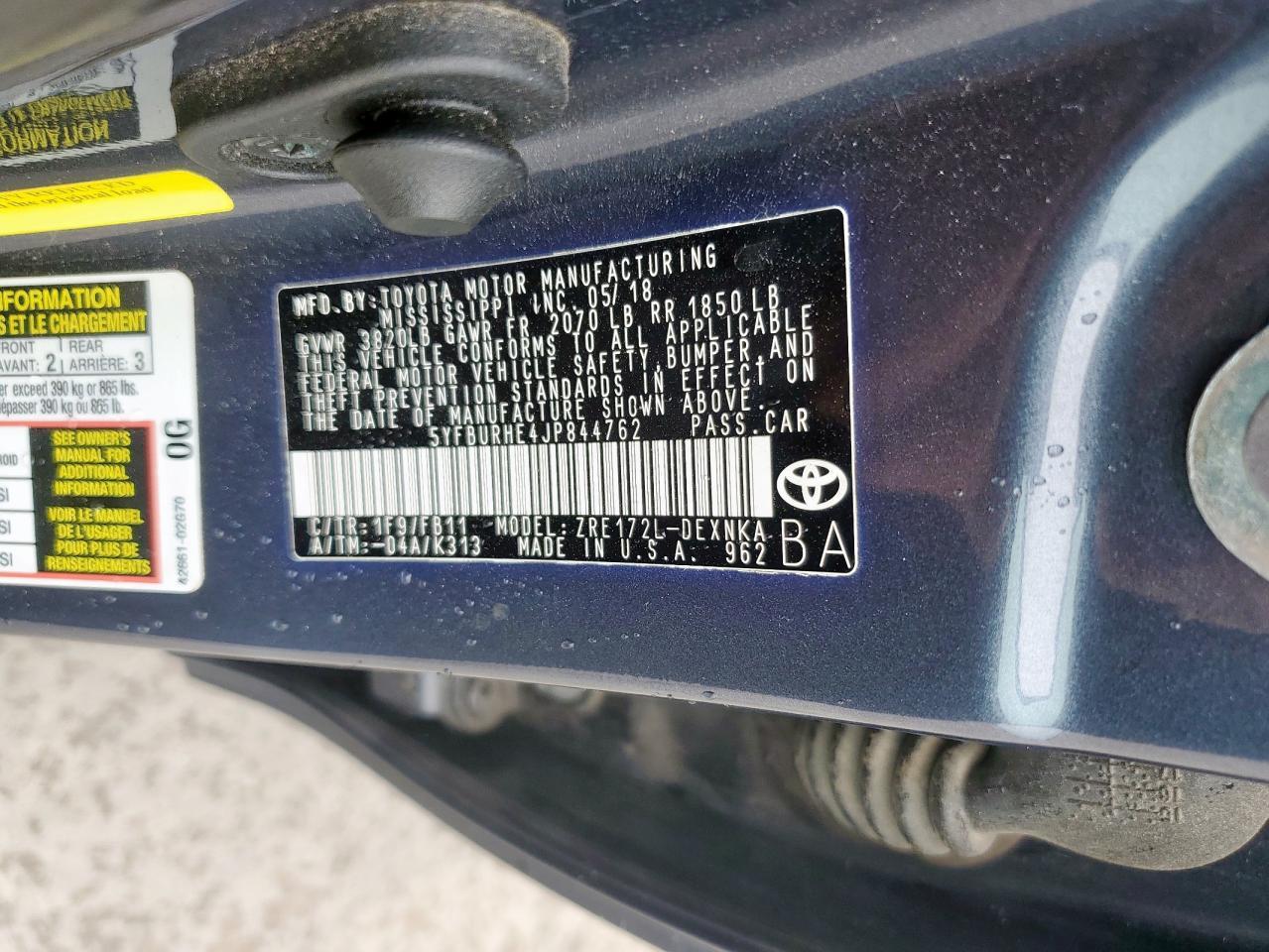 2018 TOYOTA COROLLA