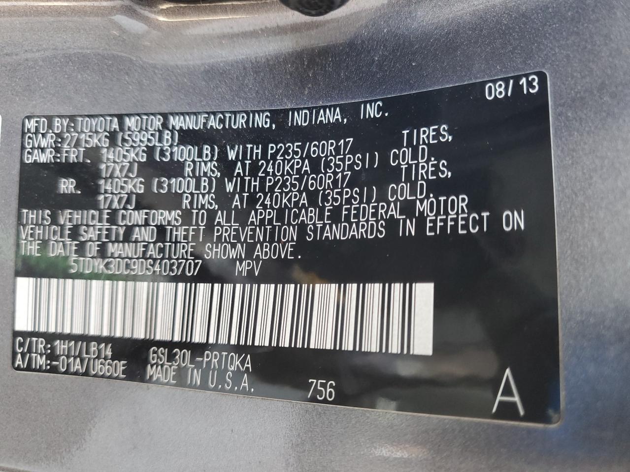 2013 TOYOTA SIENNA