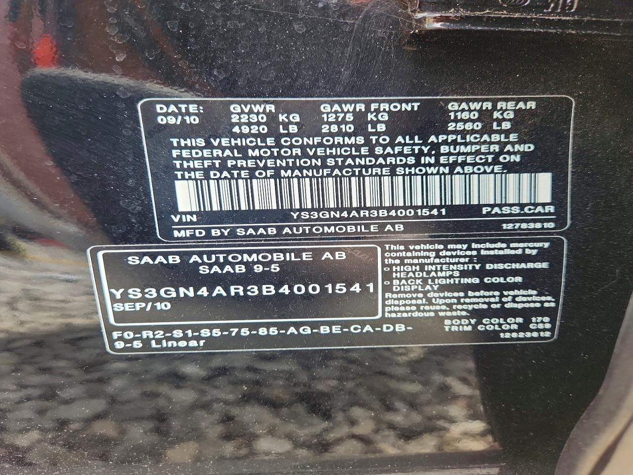 2011 SAAB 9 5