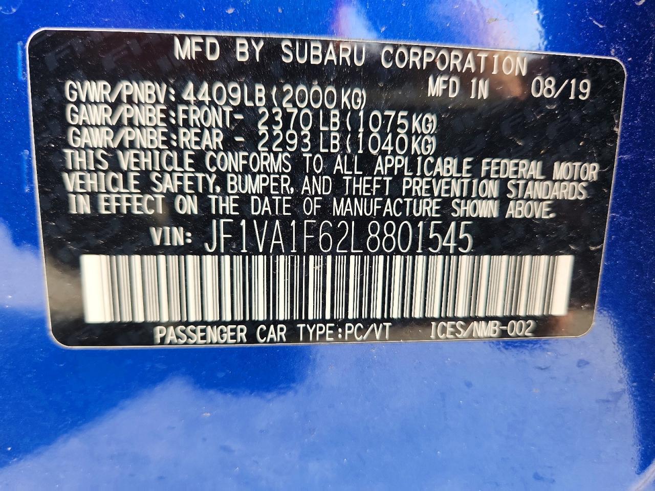 2020 SUBARU WRX
