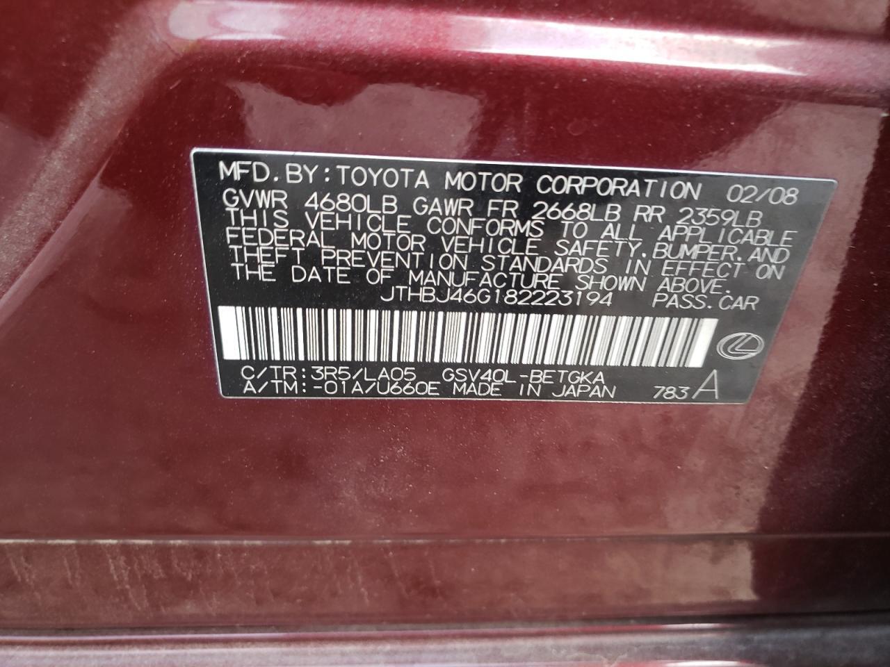 2008 LEXUS ES 350