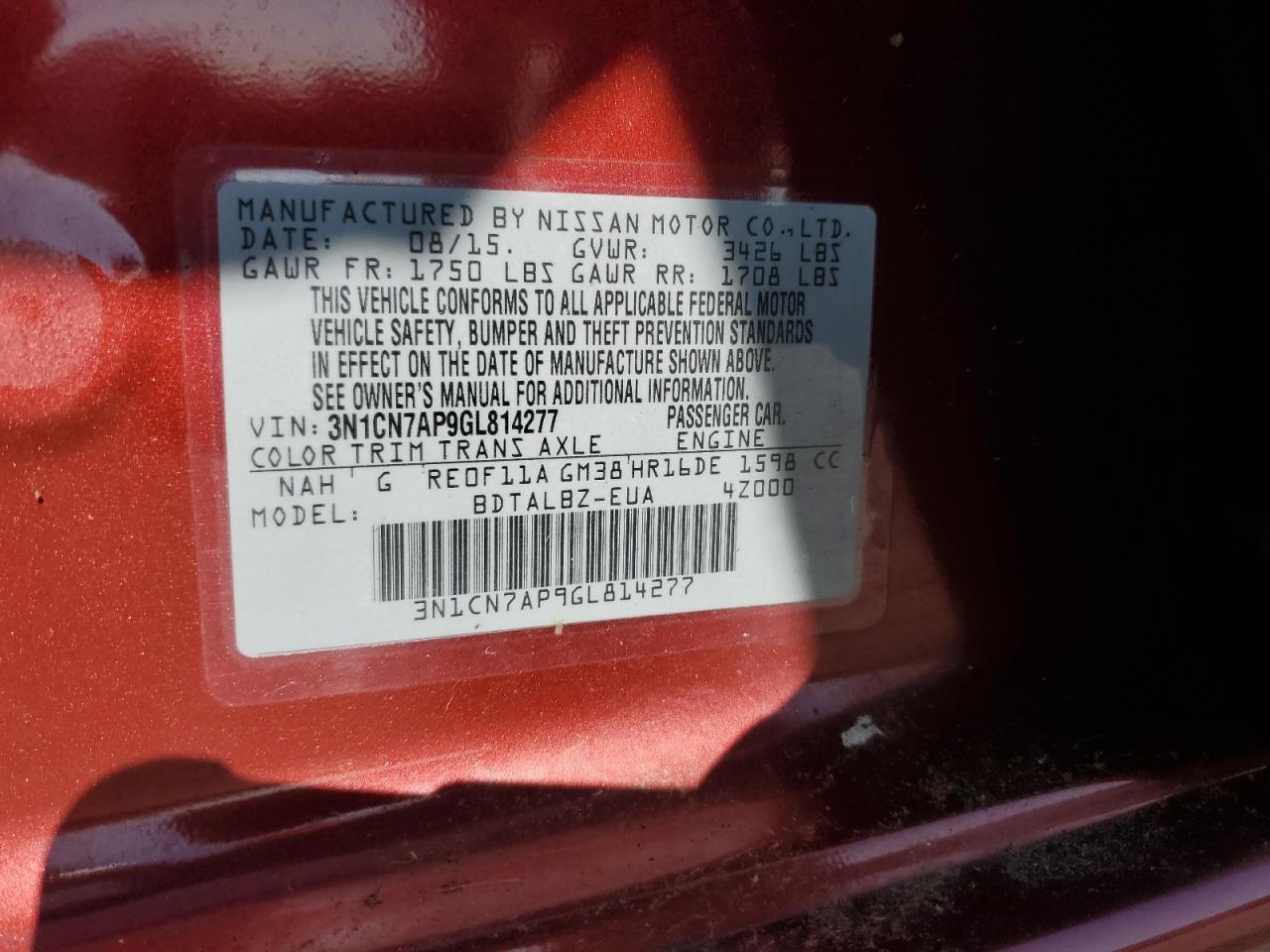 2016 NISSAN VERSA