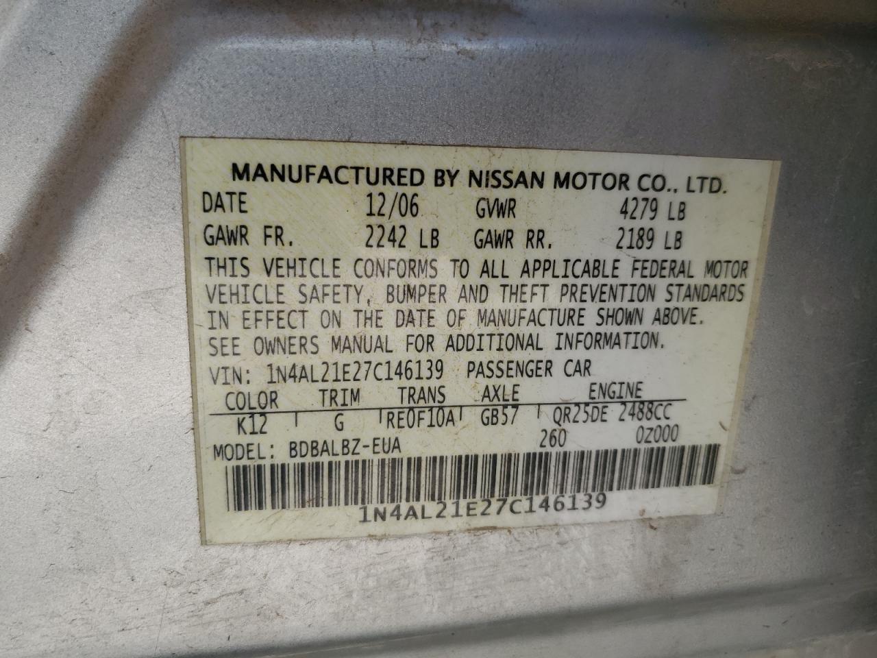 2007 NISSAN ALTIMA