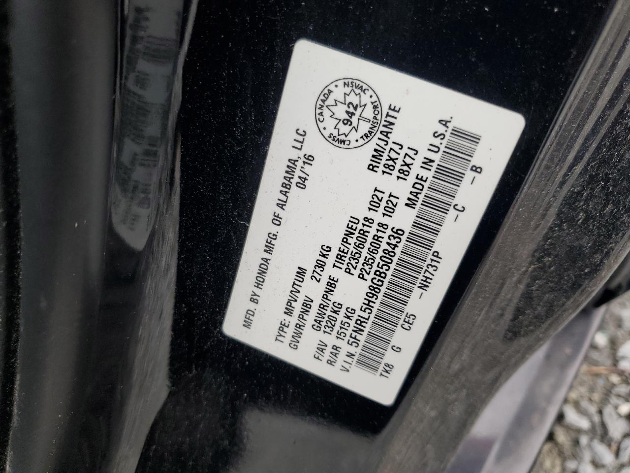 2016 HONDA ODYSSEY
