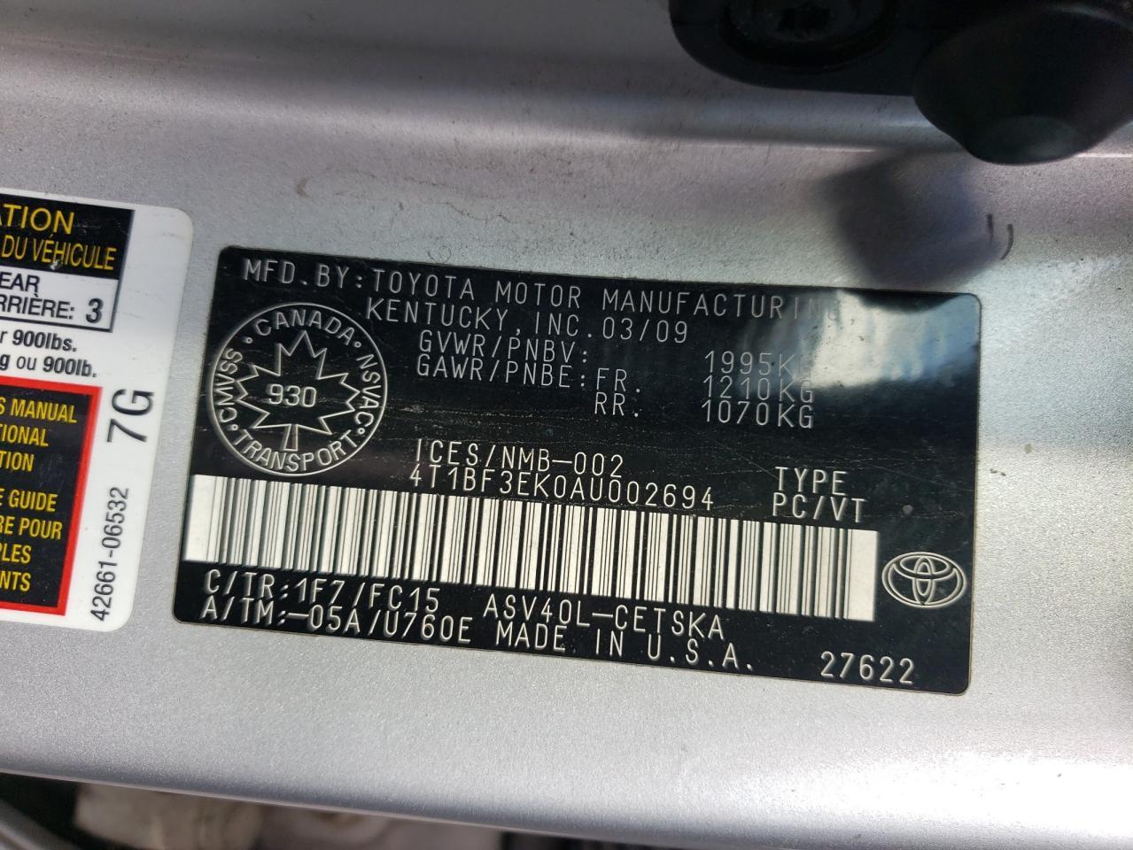 2010 TOYOTA CAMRY
