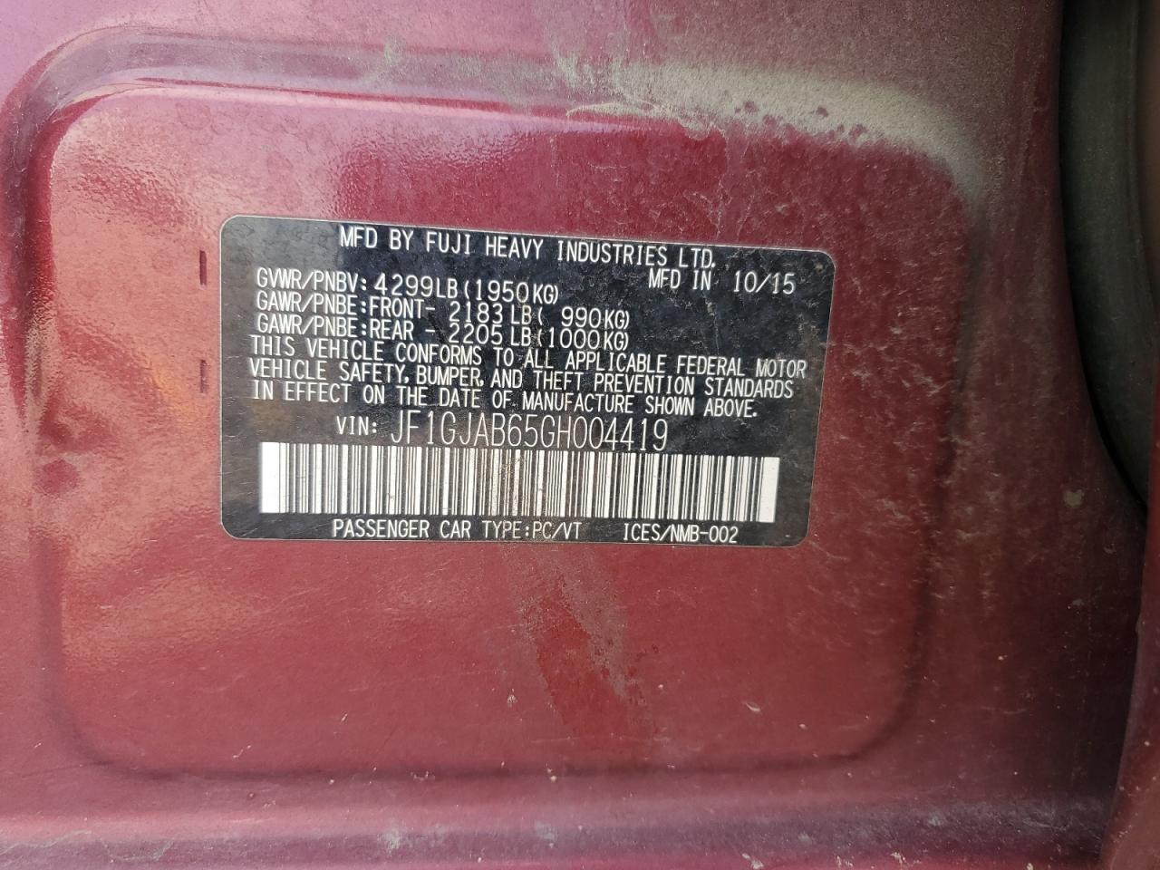 2016 SUBARU IMPREZA