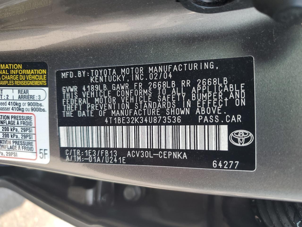 2004 TOYOTA CAMRY