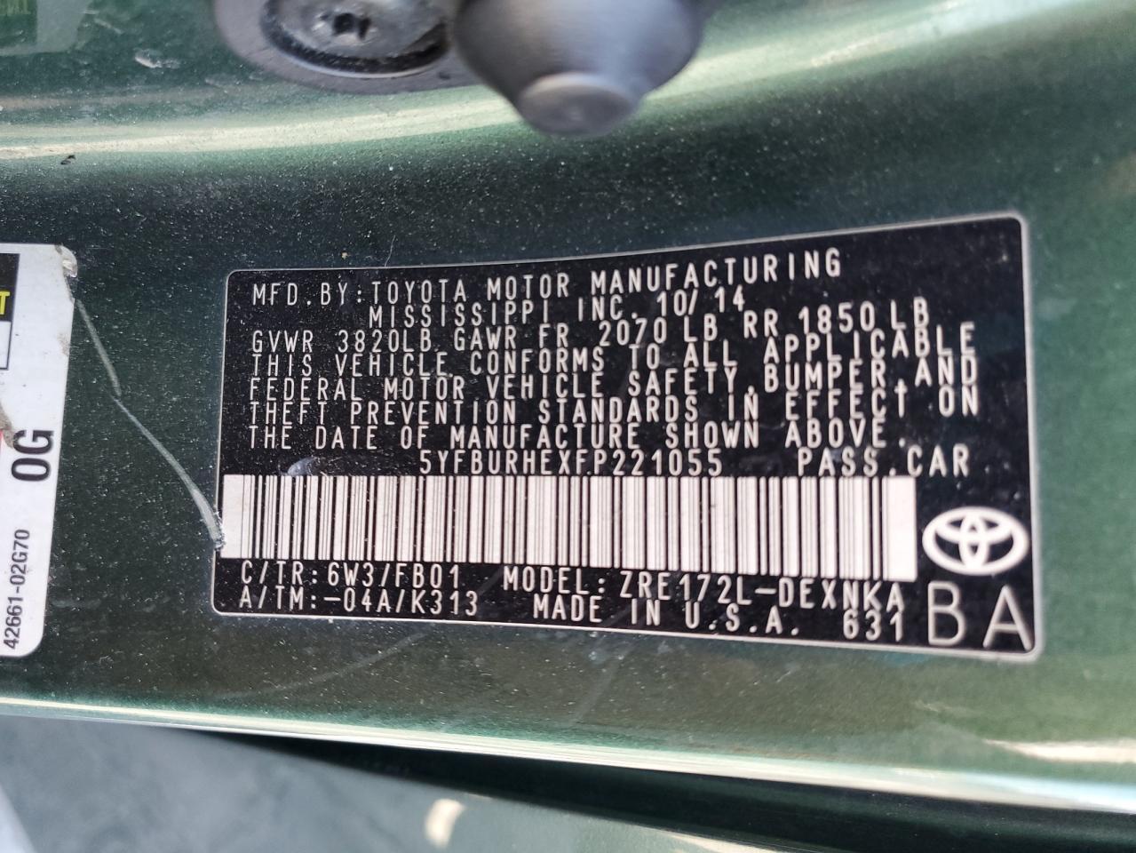 2015 TOYOTA COROLLA