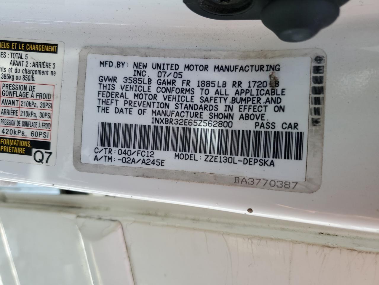 2005 TOYOTA COROLLA