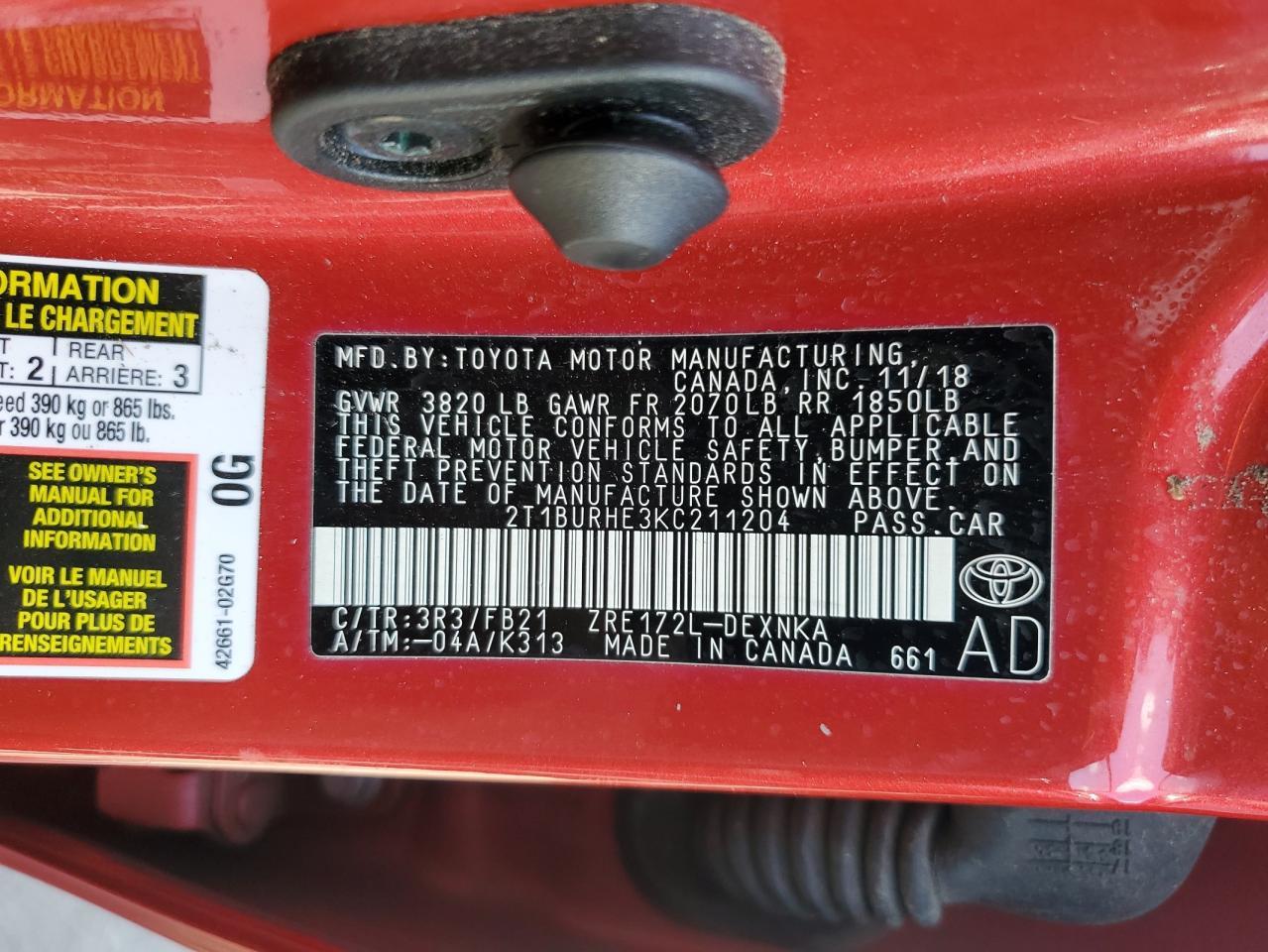 2019 TOYOTA COROLLA