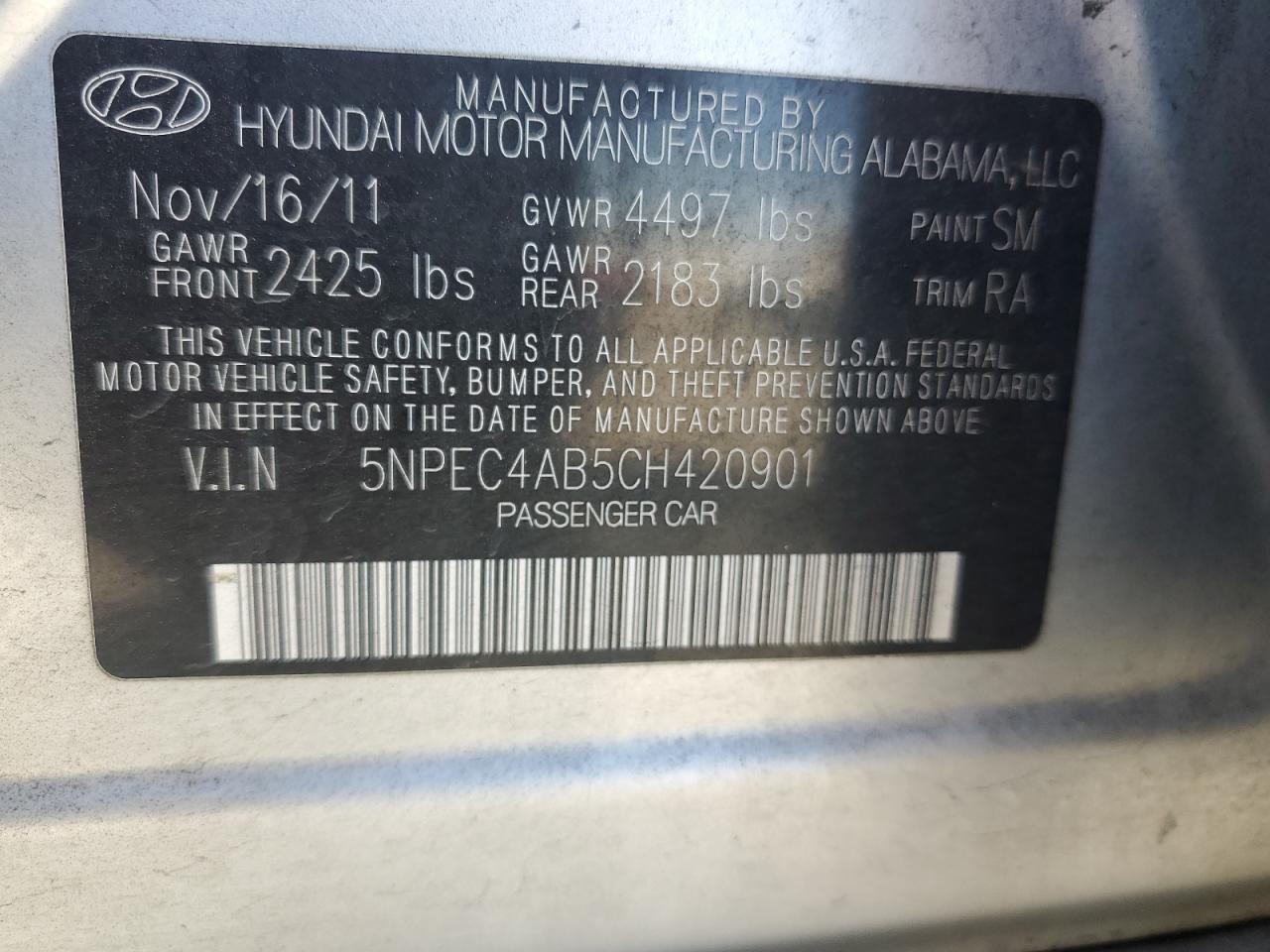 2012 HYUNDAI SONATA