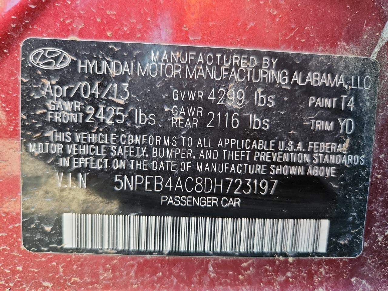 2013 HYUNDAI SONATA