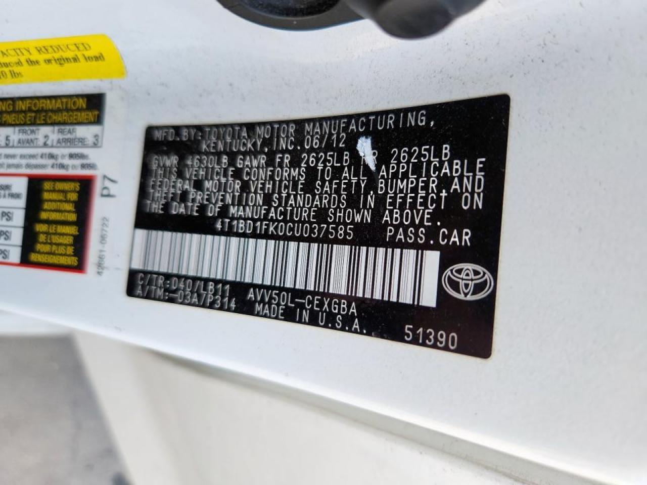 2012 TOYOTA CAMRY