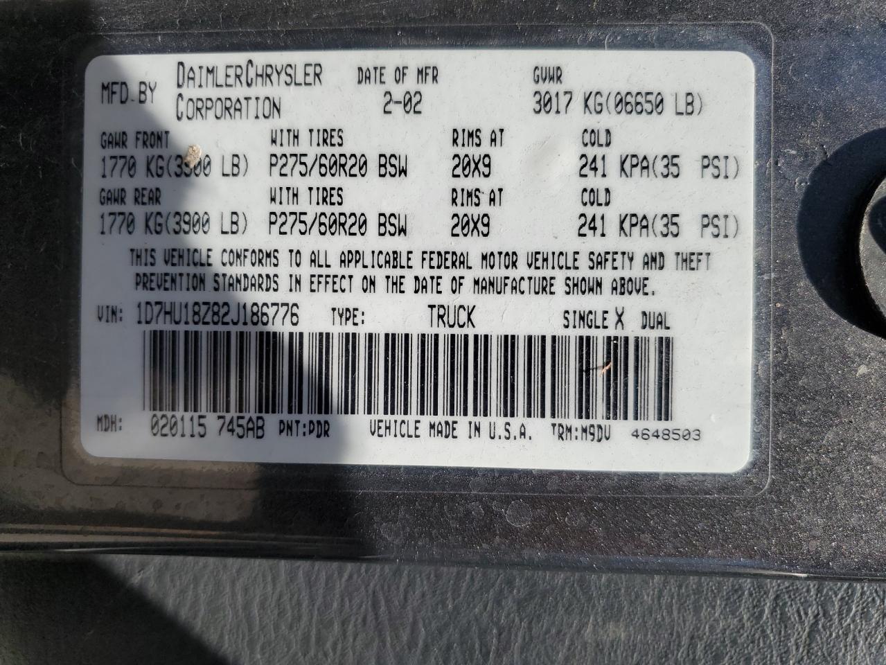 2002 DODGE RAM 1500
