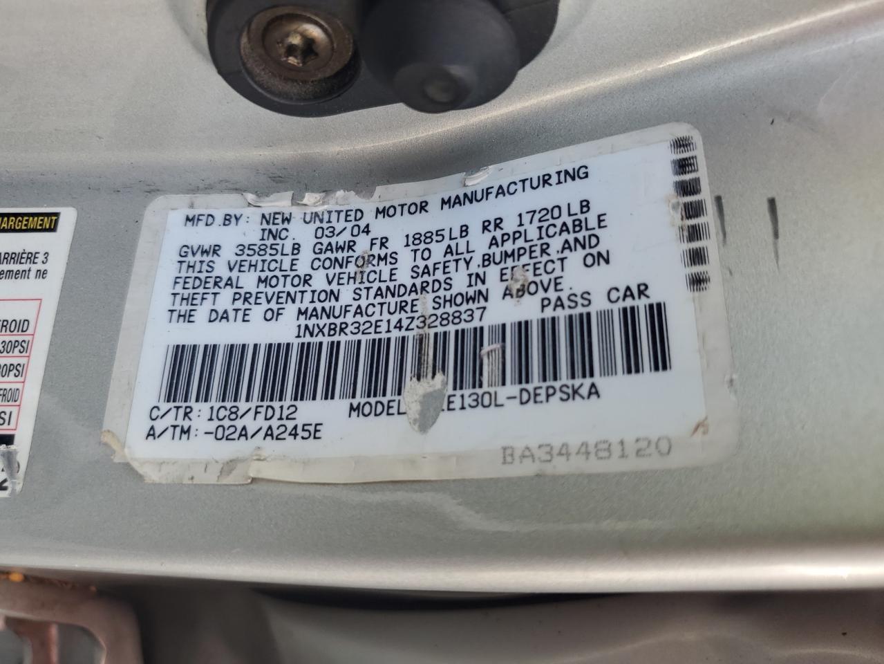 2004 TOYOTA COROLLA