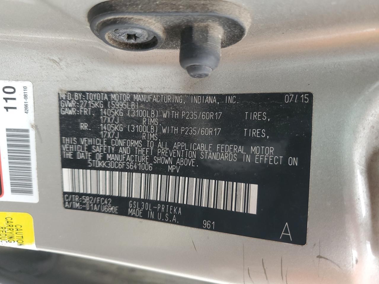 2015 TOYOTA SIENNA