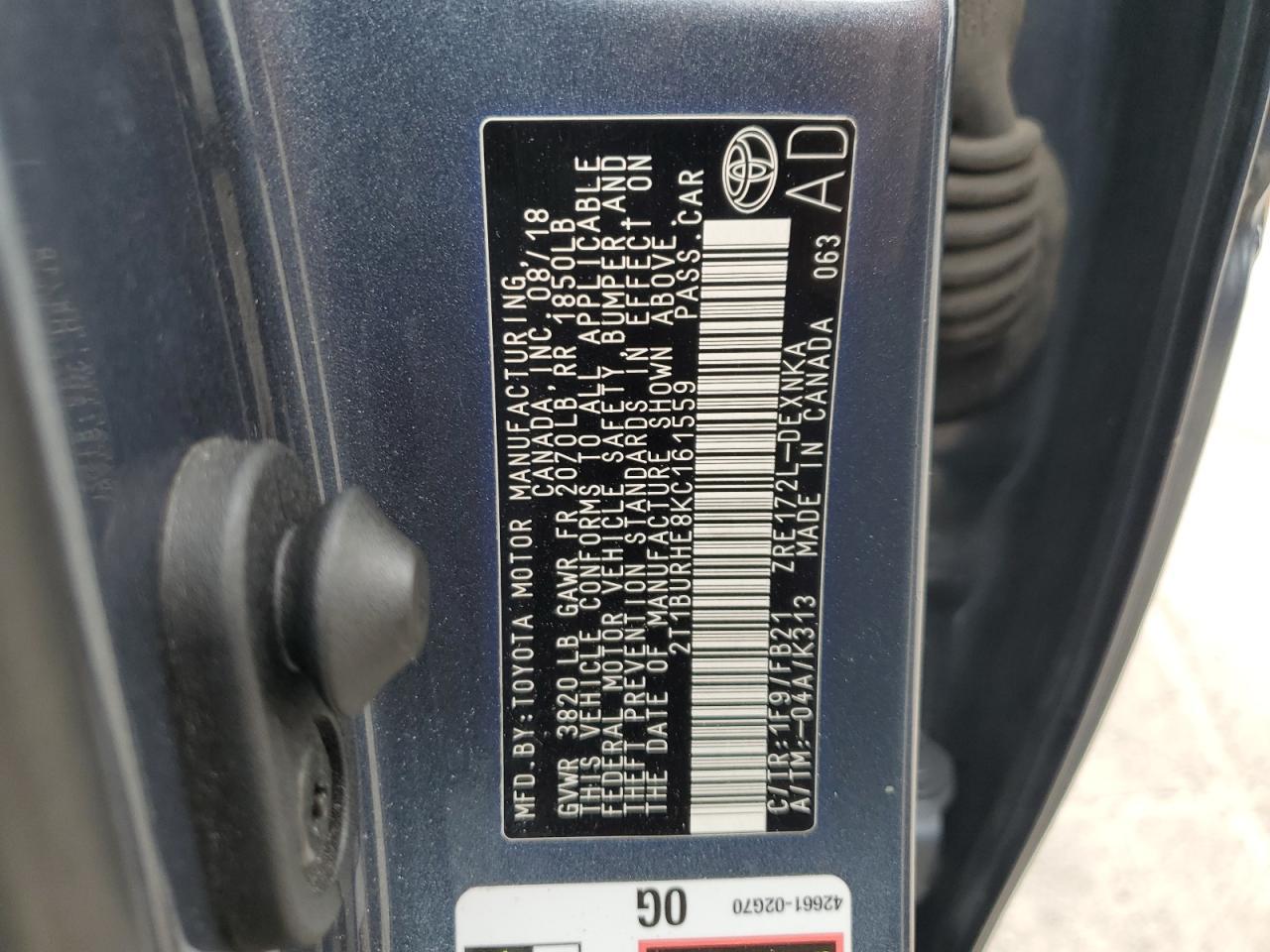 2019 TOYOTA COROLLA