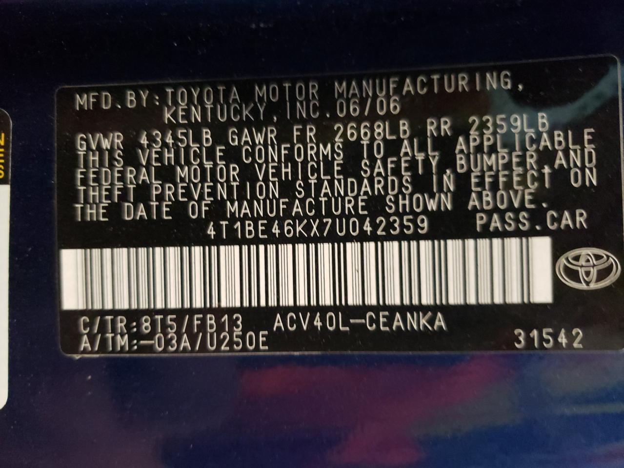 2007 TOYOTA CAMRY