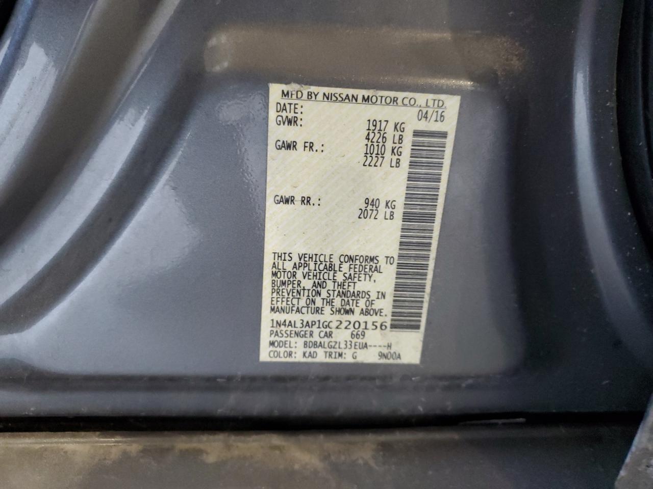 2016 NISSAN ALTIMA