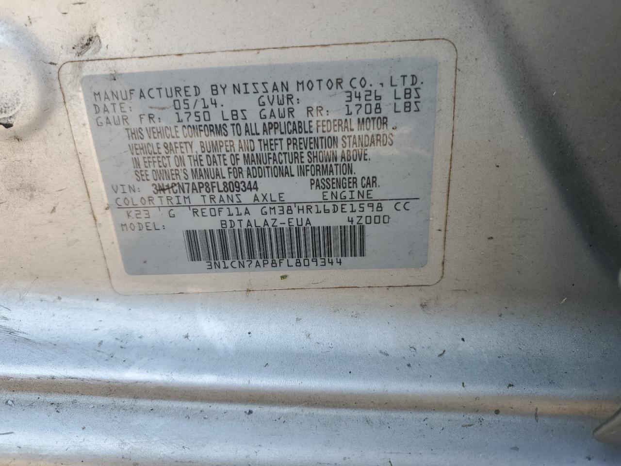 2015 NISSAN VERSA