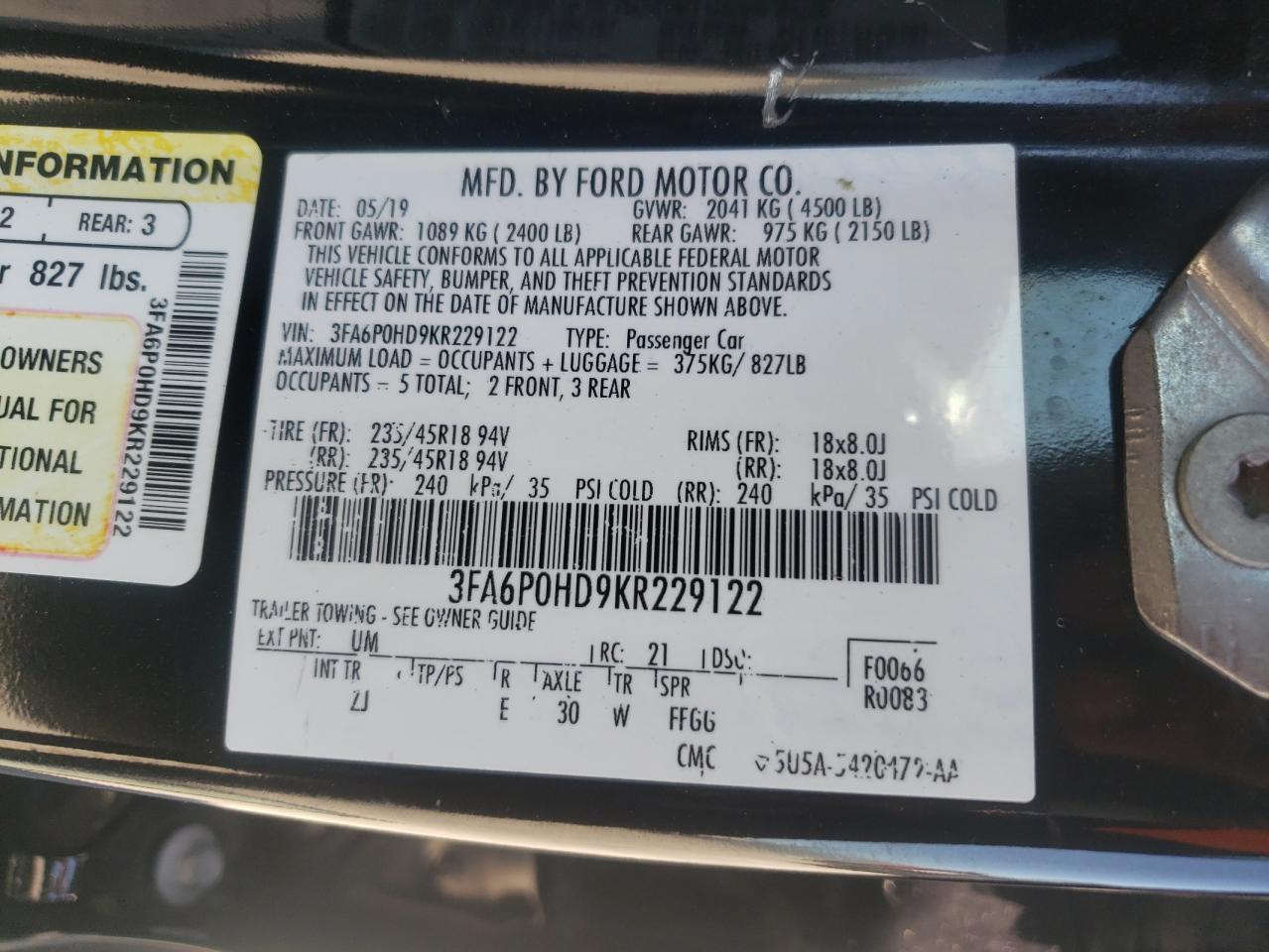 2019 FORD FUSION