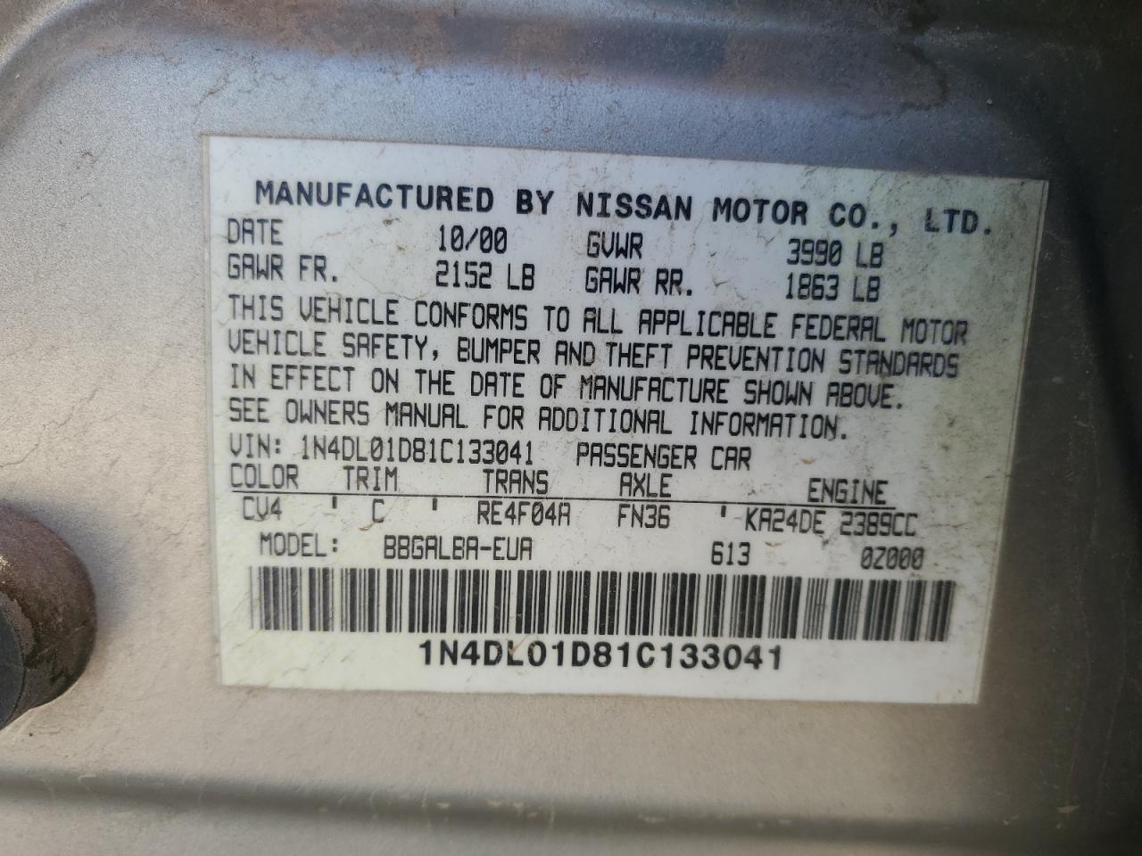 2001 NISSAN ALTIMA