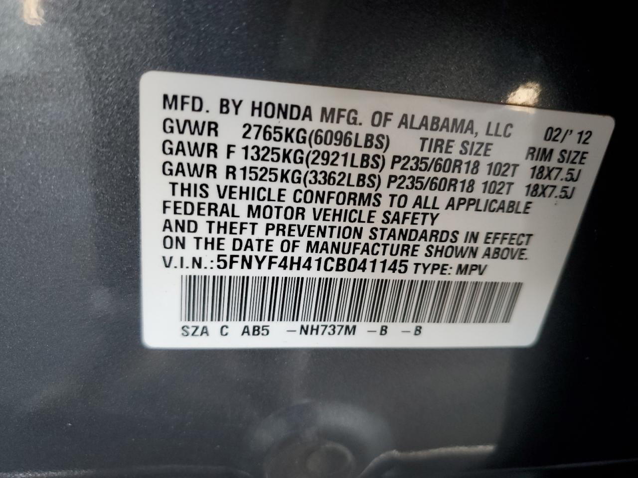 2012 HONDA PILOT