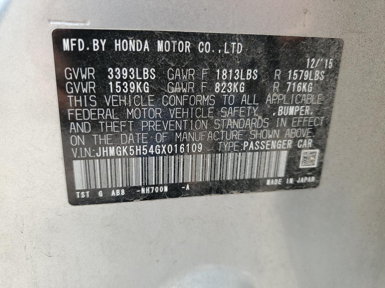 2016 HONDA FIT