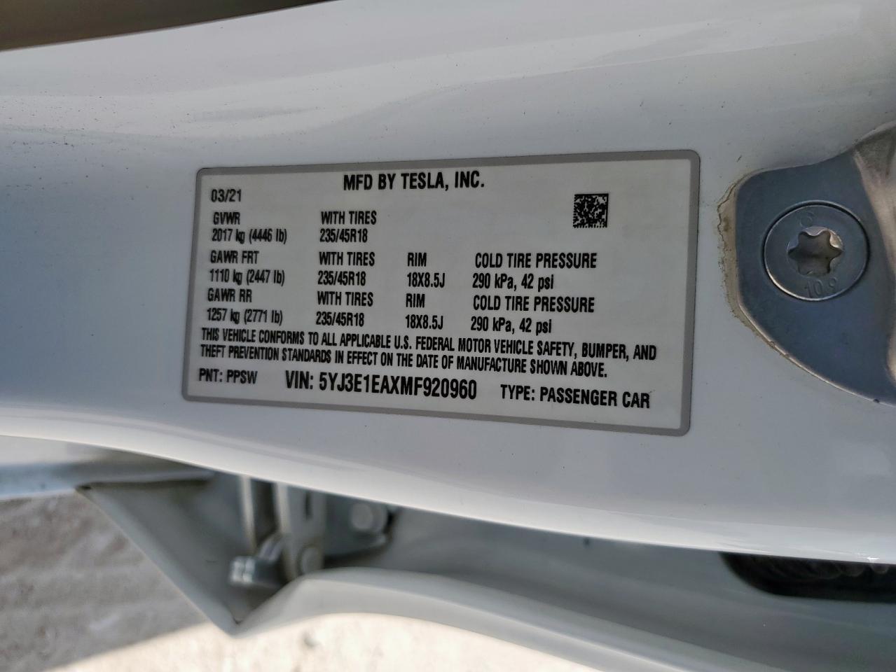 2021 TESLA MODEL 3
