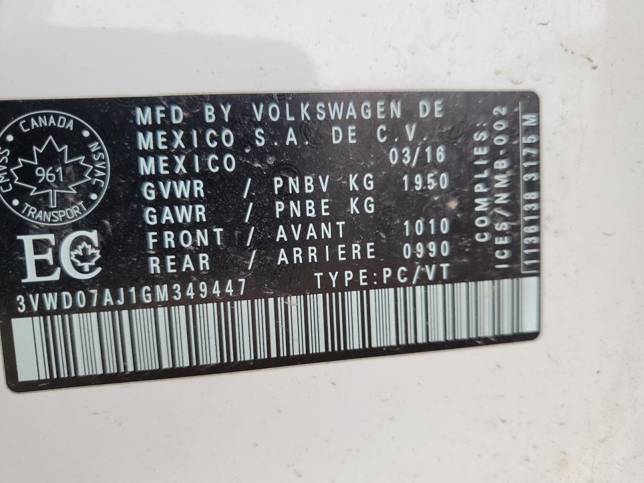 2016 VOLKSWAGEN JETTA