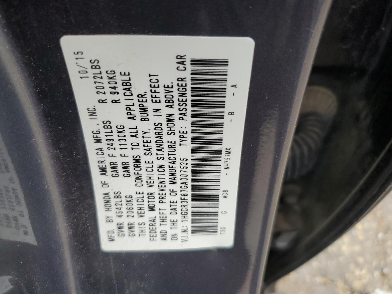 2016 HONDA ACCORD