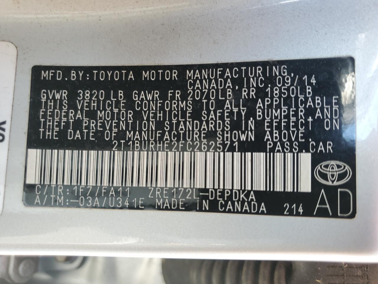 2015 TOYOTA COROLLA