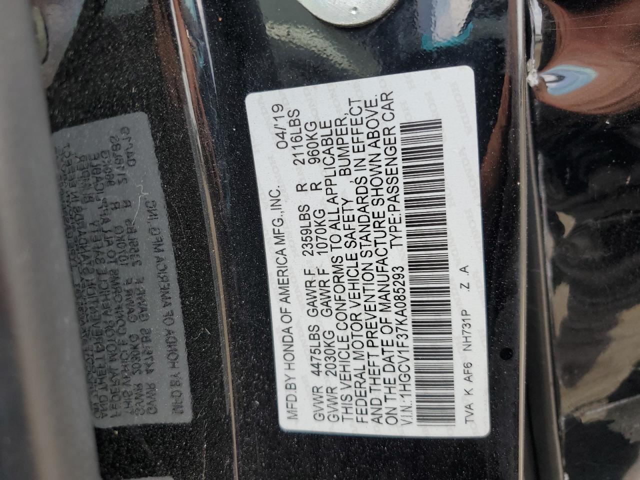2019 HONDA ACCORD