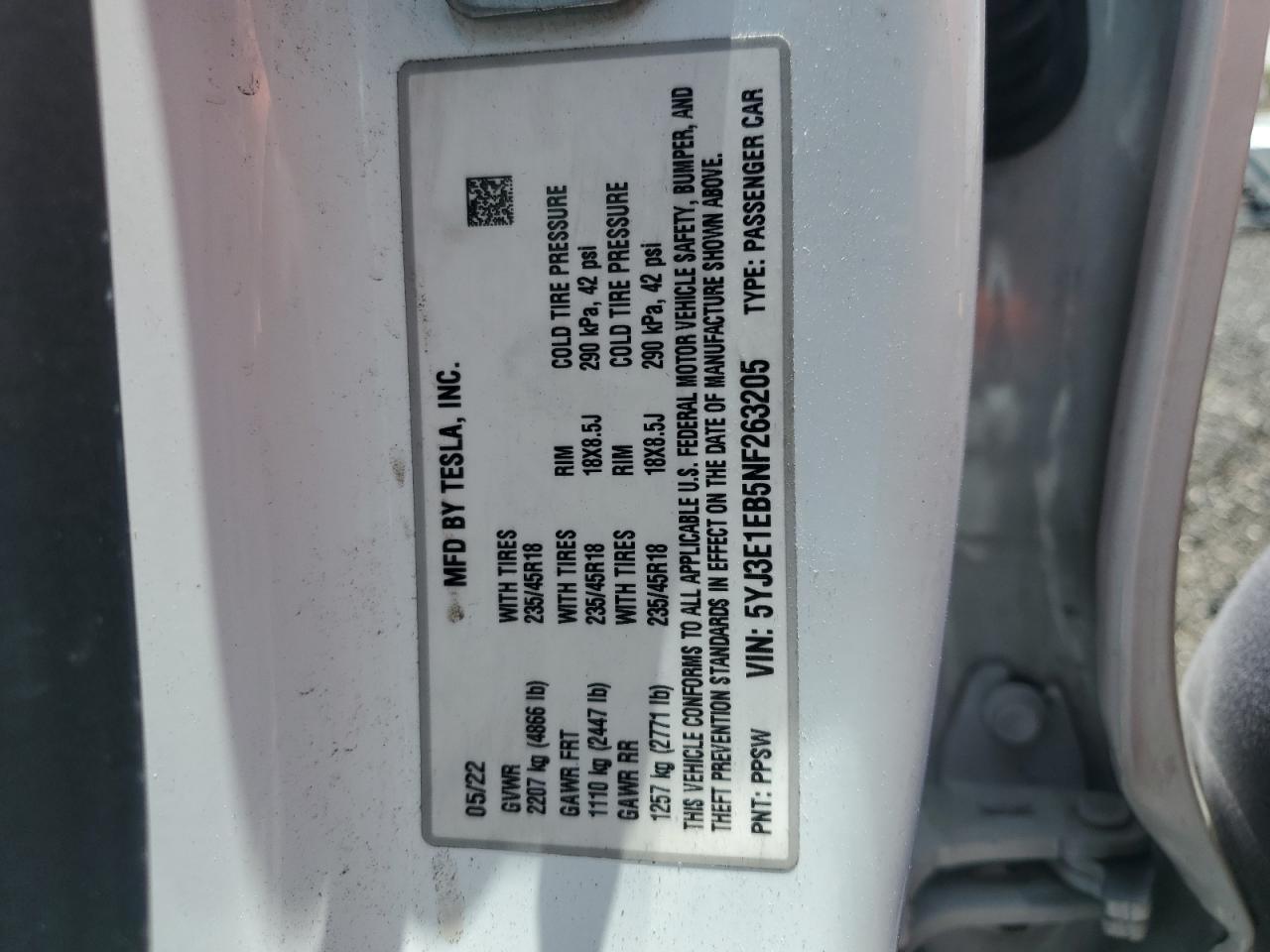 2022 TESLA MODEL 3