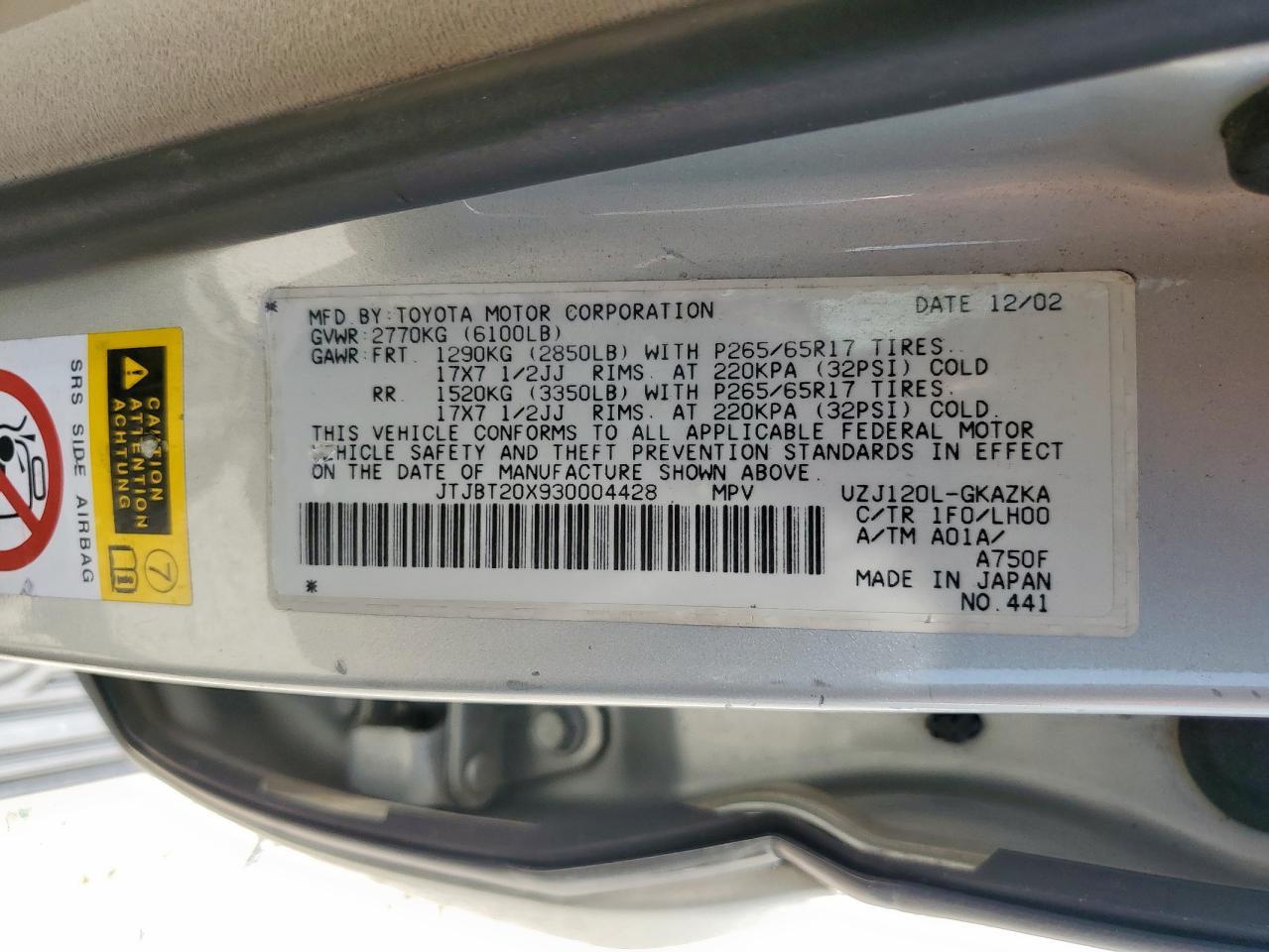 2003 LEXUS Gx 470