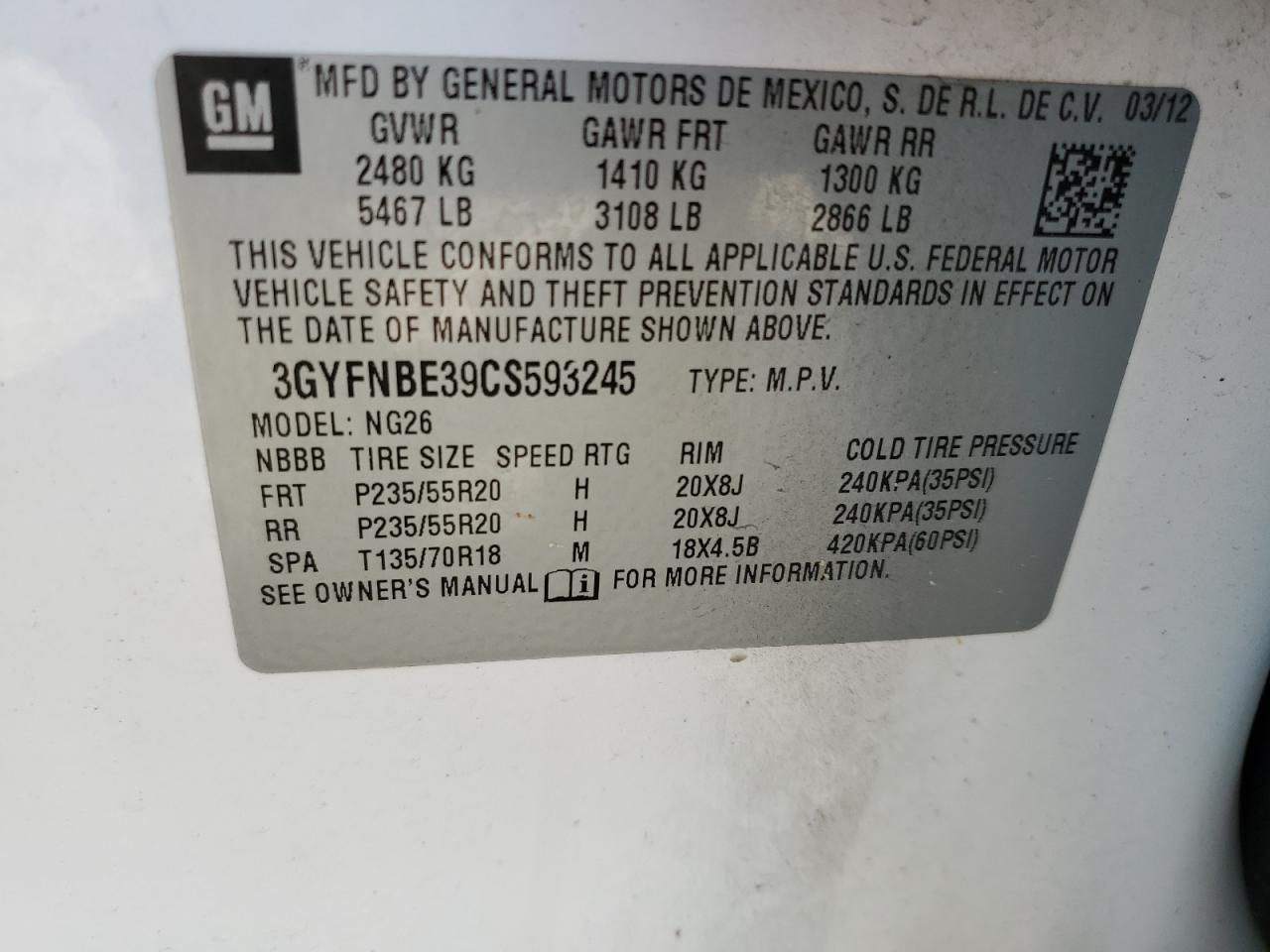 2012 CADILLAC SRX