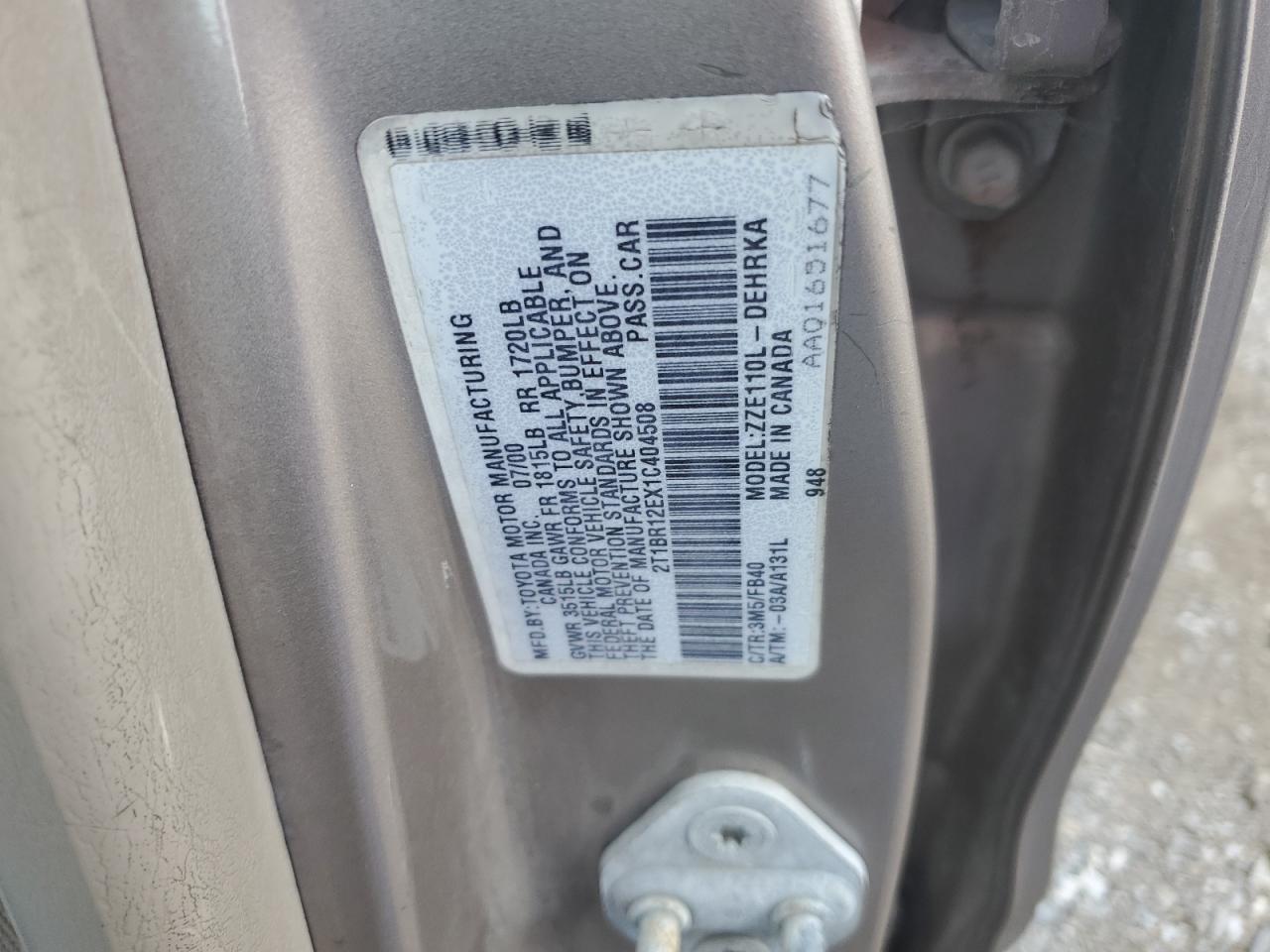 2001 TOYOTA COROLLA
