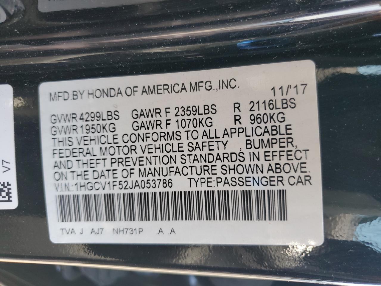 2018 HONDA ACCORD