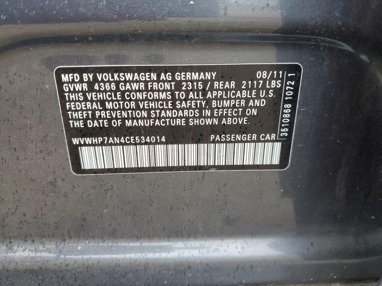 2012 VOLKSWAGEN CC
