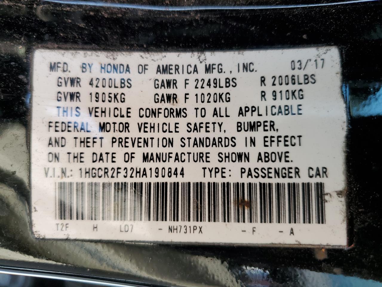 2017 HONDA ACCORD