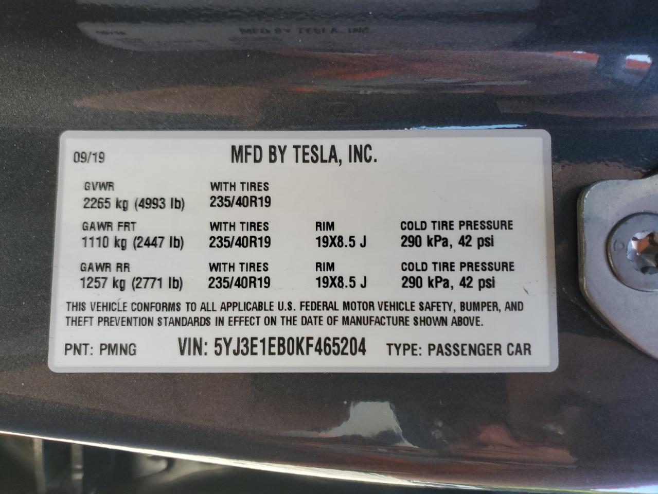 2019 TESLA MODEL 3