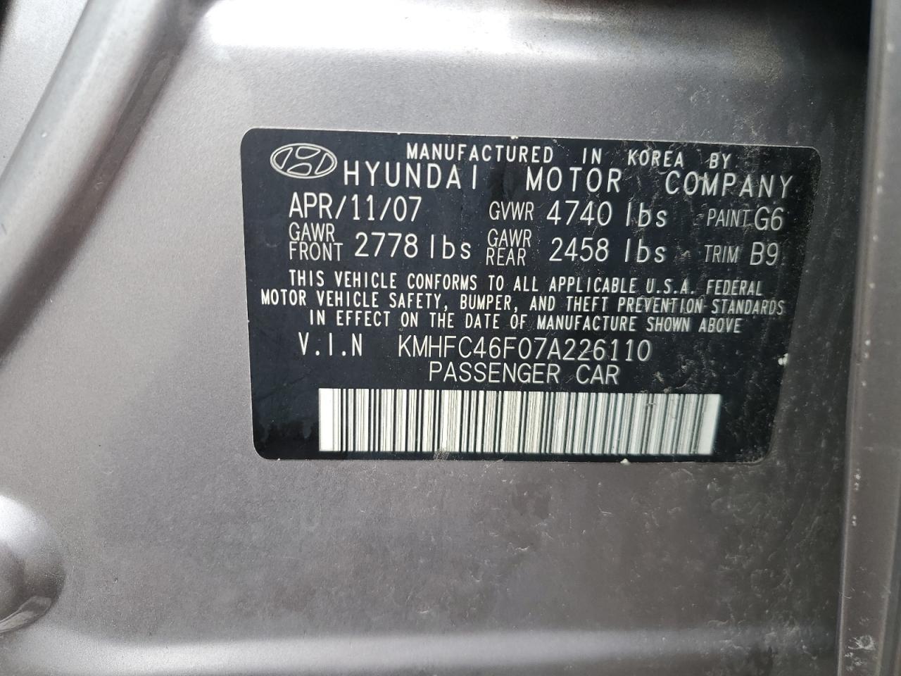 2007 HYUNDAI Azera