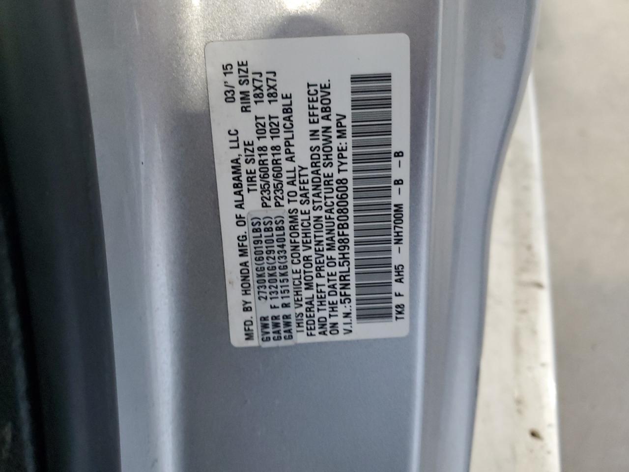 2015 HONDA ODYSSEY