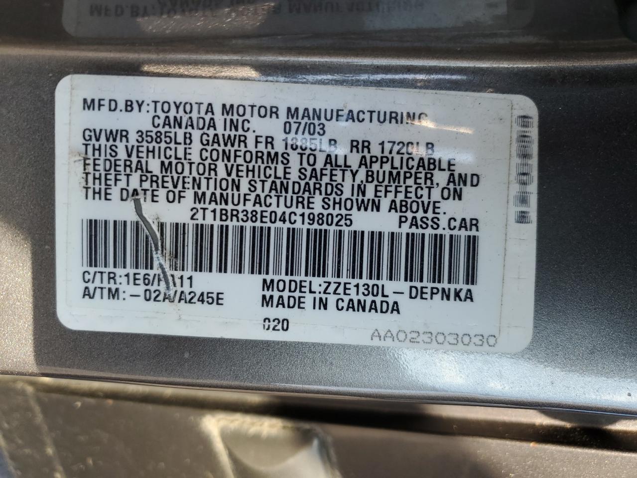 2004 TOYOTA COROLLA